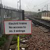 only 1 of 2 sidings electrified at Crescent Road sidings Luton - reminder sign before hand points